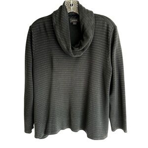 J. Jill Wearever  Black Cowl Neck Top Stripes of Silver Metallic Thread Size L